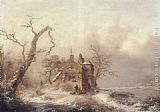 Frederik Marianus Kruseman Famous Paintings - Figures in a Winter Landscape